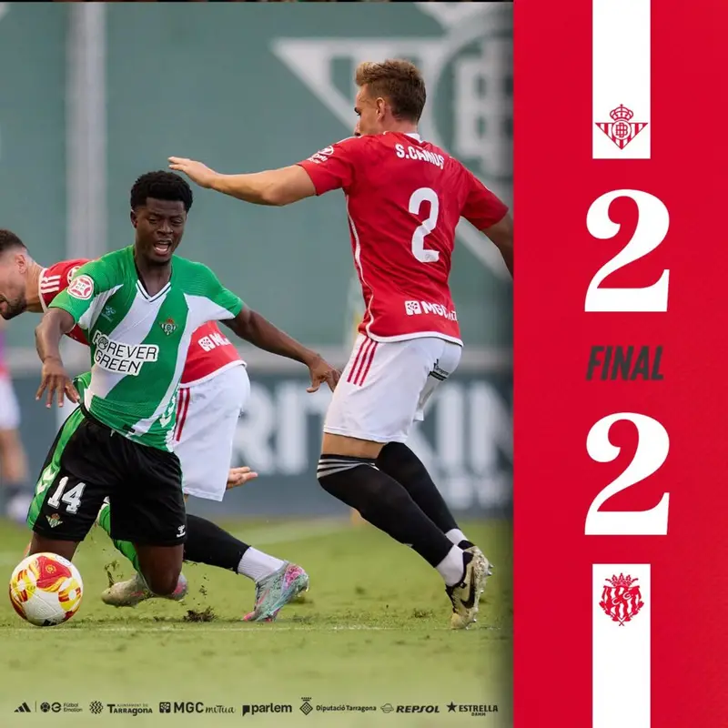 El Betis B y el Nàstic empataron en un muy igualado duelo en la 2nda jornada de la Primera RFEF.