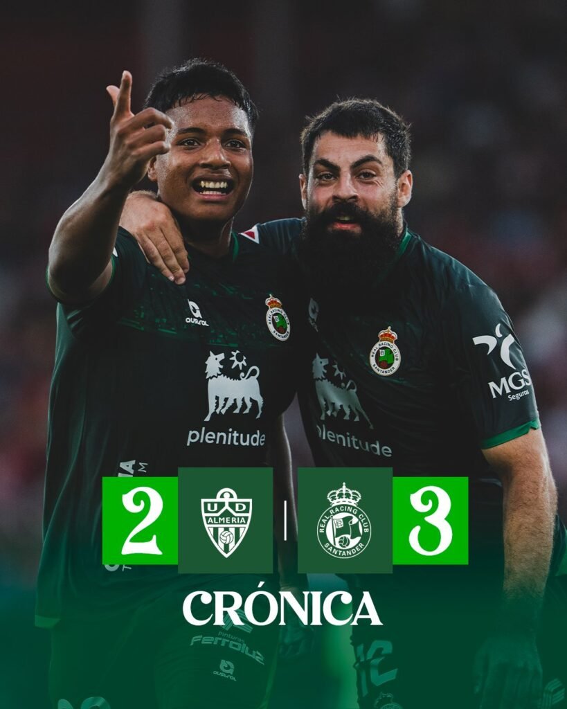 El Racing remonta al Almeria y se hace con el liderato de la Liga Hypermotion.