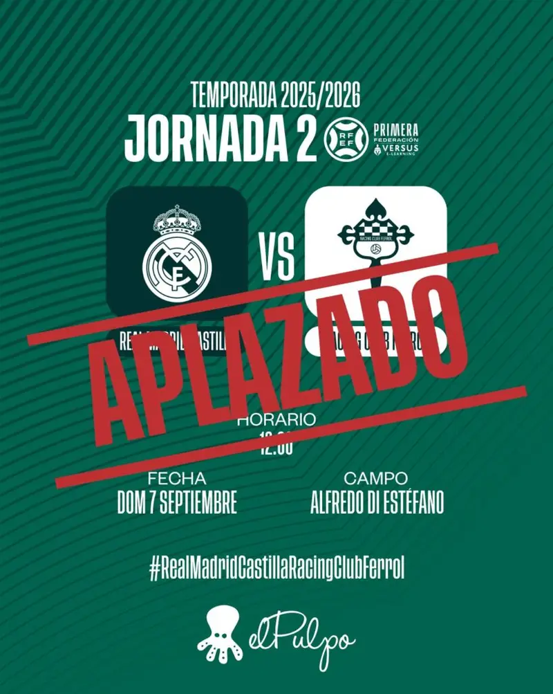 El Castilla consigue aplazar su partido ante en Racing de Ferrol.