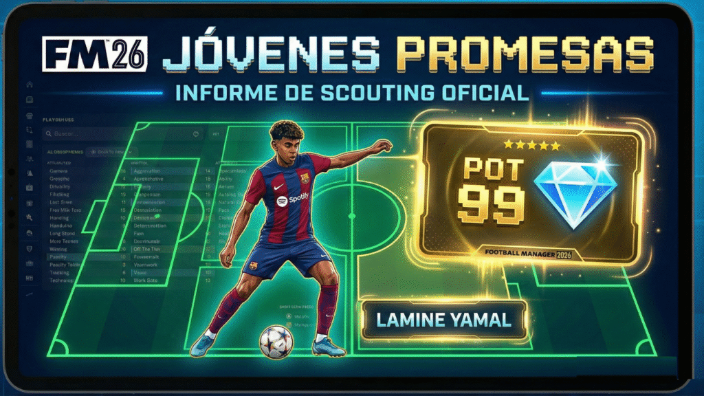 Conoce las mejores promesas del FM26 y mejora tu club con ellas.